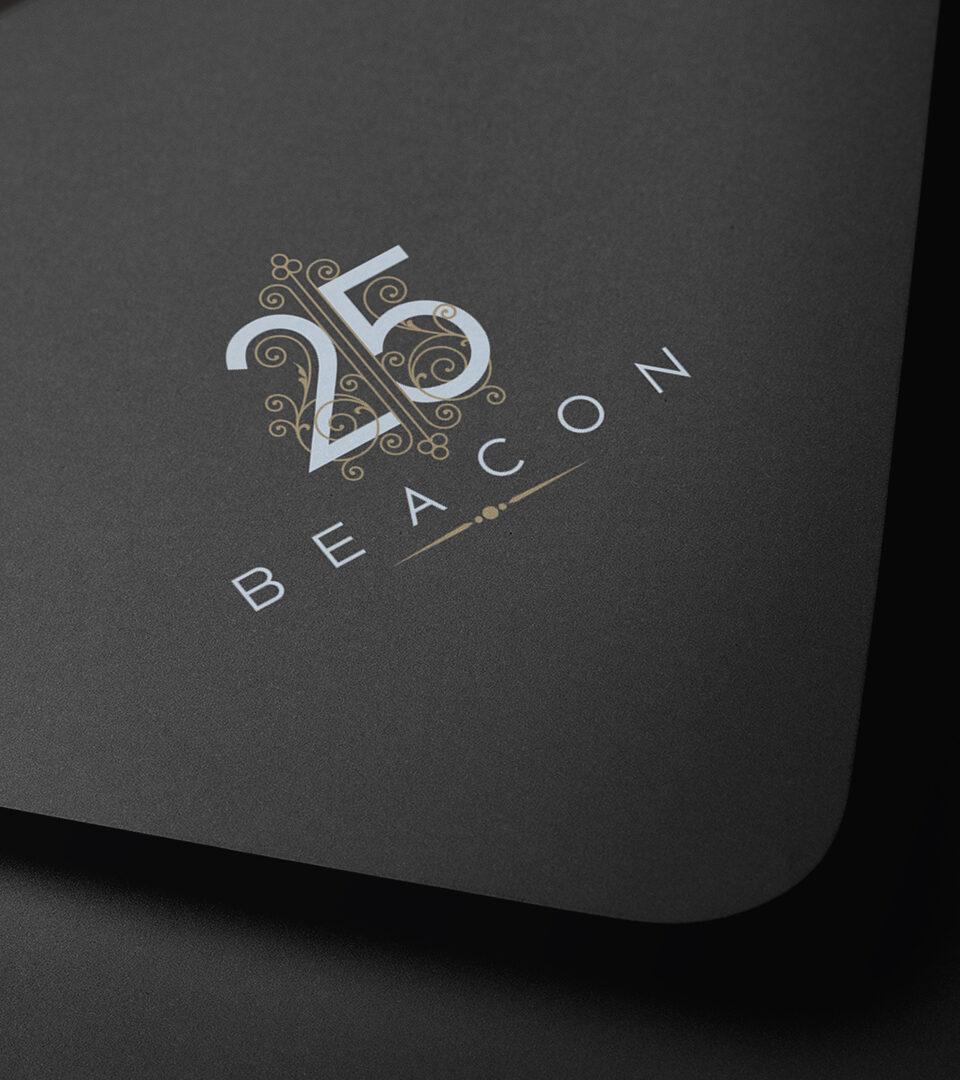 25 beacon identity logo on black envelope