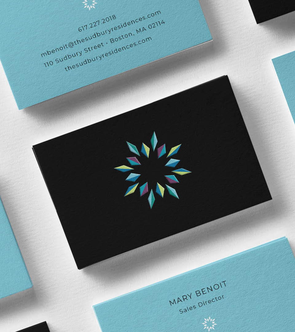 Logo and identity for sudbury residences for hym investment group with business cards