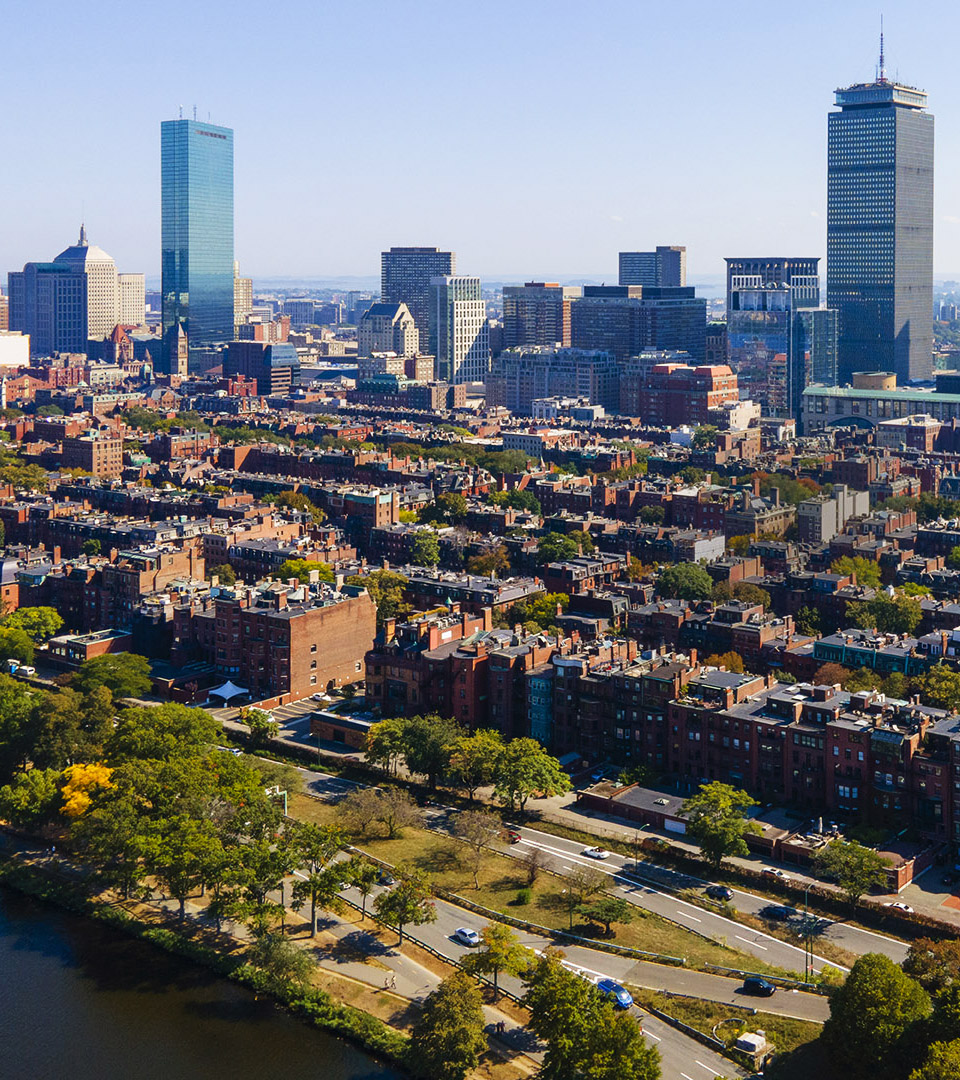 Back Bay Association modern city skyline including John Hancock Tower