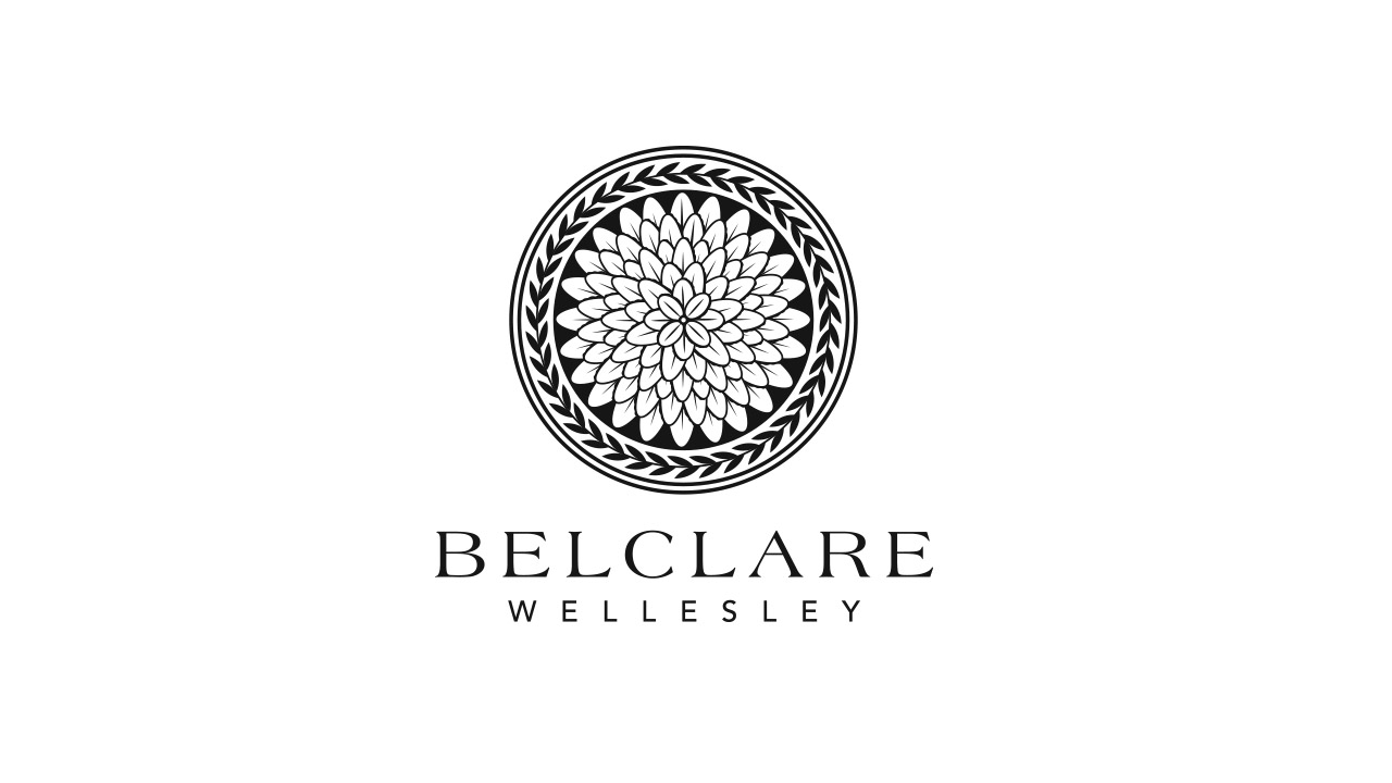 belclare logo on black on white background