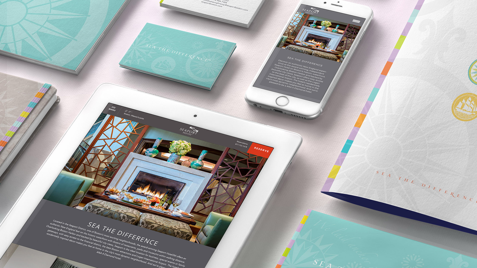 seaport hotel branding with ipad and folder