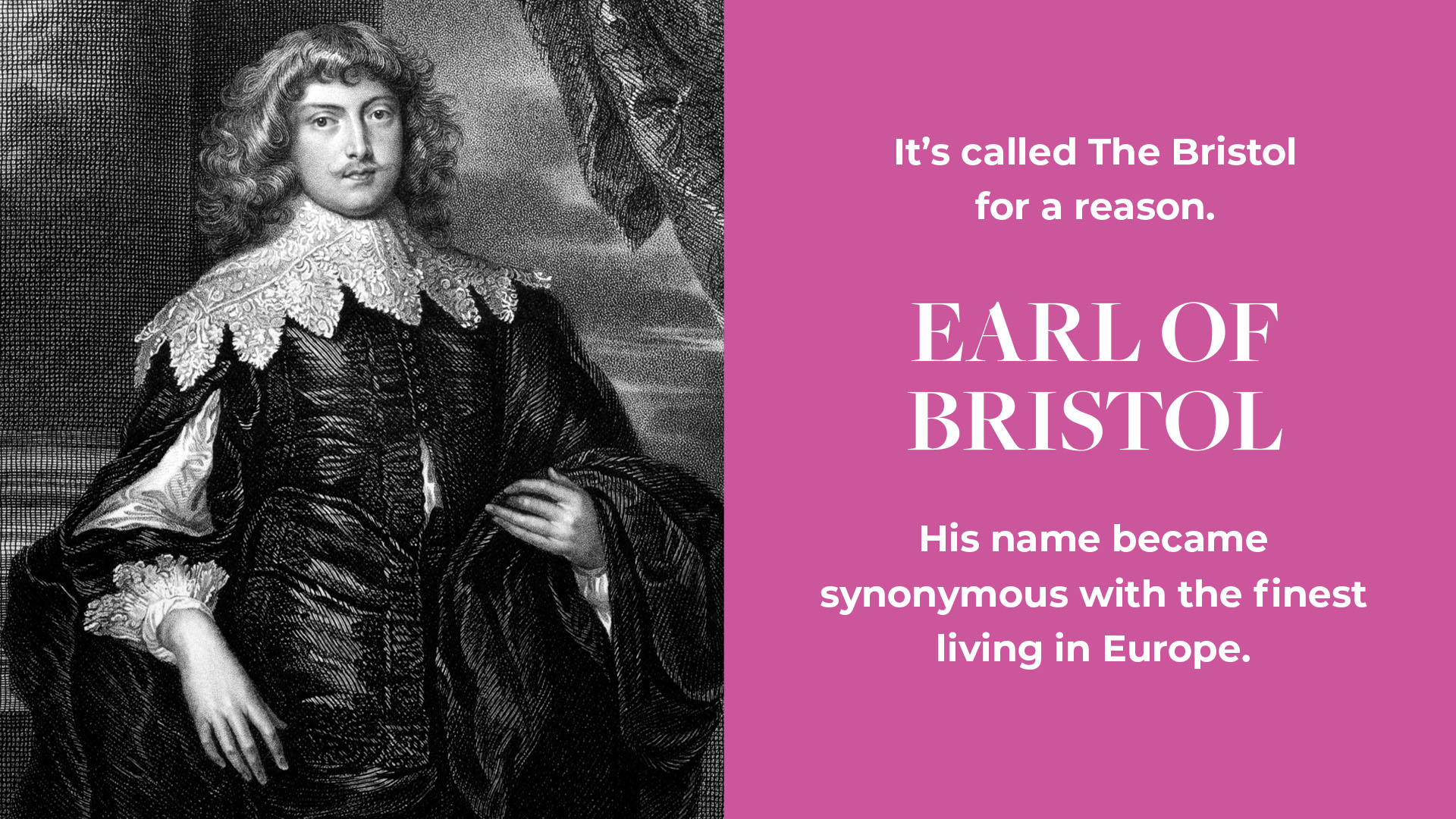 the bristol earl of bristol with type on pink background